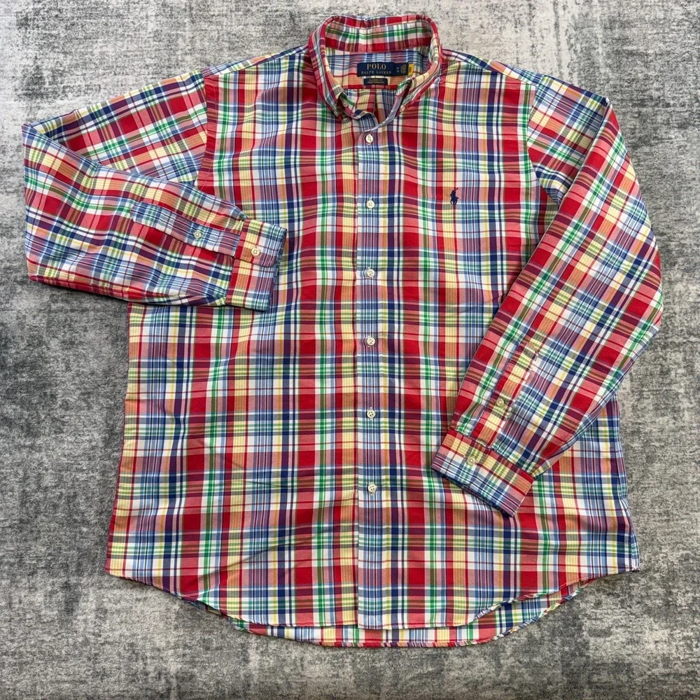 Polo Ralph Lauren Shirt Mens XL Vibrant Multicolor Plaid Classic Fit Performance